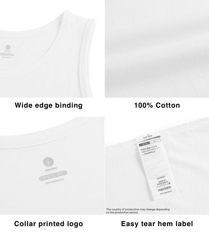 LAPASA Men's 100% Cotton Tank Top Ultra Soft Sleeveless Crewneck Breathable A-Shirts Basic Solid Undershirts Vest 4 Pack M36 Medium White - Image 5